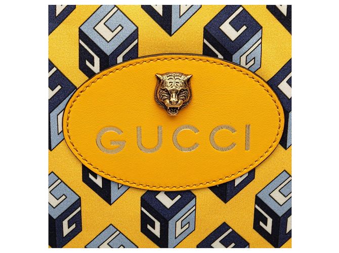 Gucci Tricolor Drawstring Cube Backpack Blue Yellow - view 4