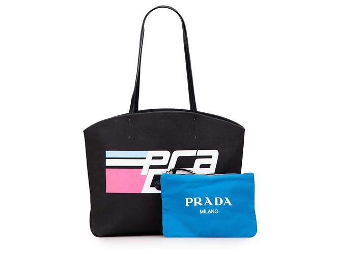 Borsa Tote Prada in tela nera e pelle Nero - vista 8