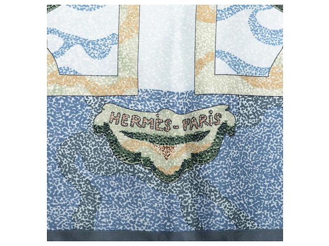 Sciarpa Hermès Carré 90 PEINTRE DU CHEVAL Blu Verde - vista 3