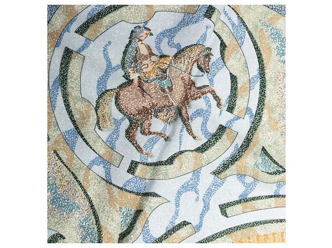 Sciarpa Hermès Carré 90 PEINTRE DU CHEVAL Blu Verde - vista 4