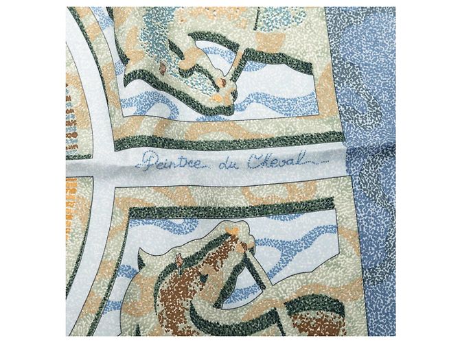 Sciarpa Hermès Carré 90 PEINTRE DU CHEVAL Blu Verde - vista 5