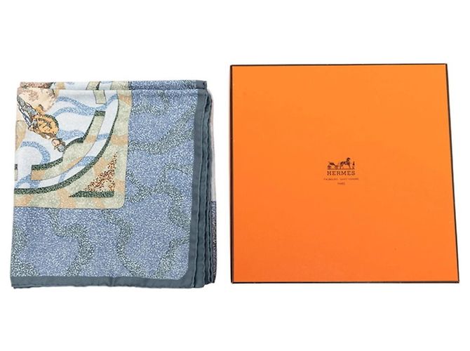 Sciarpa Hermès Carré 90 PEINTRE DU CHEVAL Blu Verde - vista 8