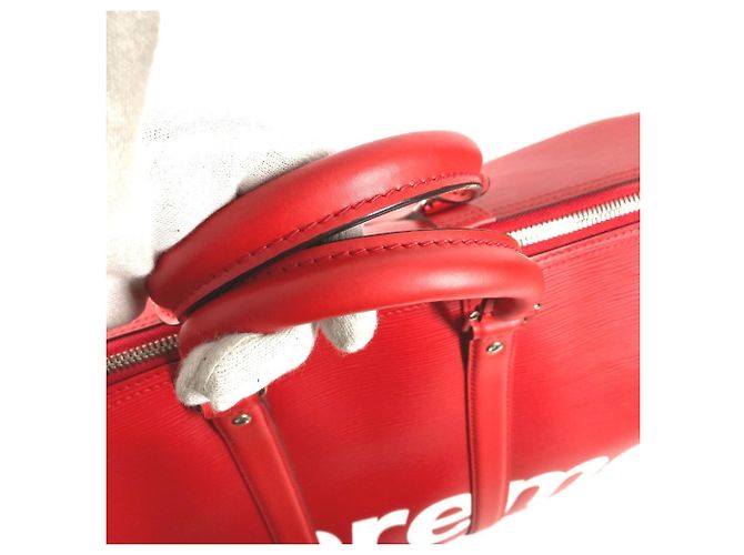 Borsa Boston in pelle Epi Louis Vuitton Bianco Rosso - vista 16