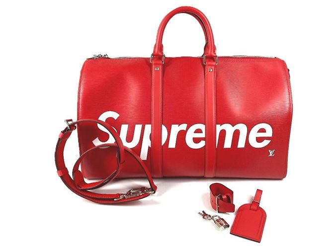 Borsa Boston in pelle Epi Louis Vuitton Bianco Rosso - vista 3