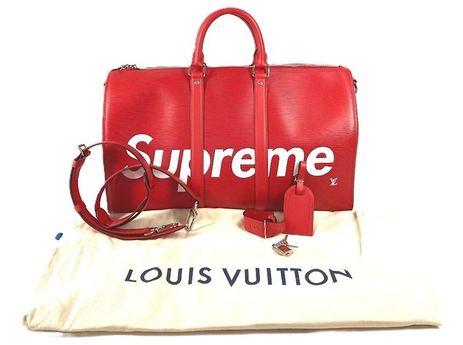 Borsa Boston in pelle Epi Louis Vuitton Bianco Rosso - vista 5