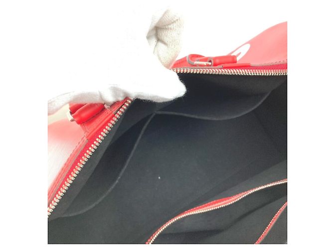 Borsa Boston in pelle Epi Louis Vuitton Bianco Rosso - vista 9