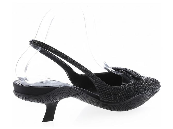 Décolleté Slingback Prada Strass Pelle Nera Taglia 41 Nero - vista 2
