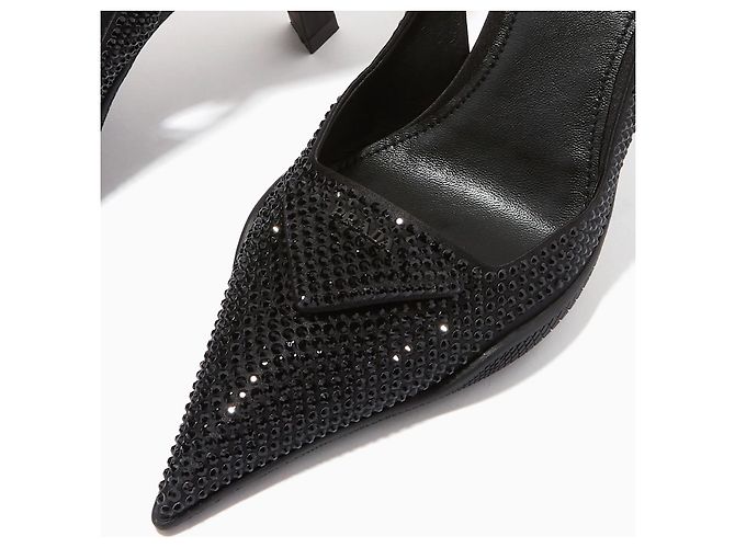 Décolleté Slingback Prada Strass Pelle Nera Taglia 41 Nero - vista 4