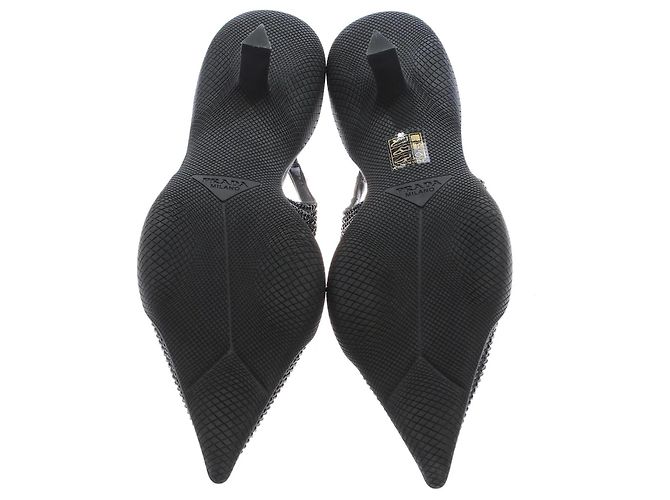 Décolleté Slingback Prada Strass Pelle Nera Taglia 41 Nero - vista 5