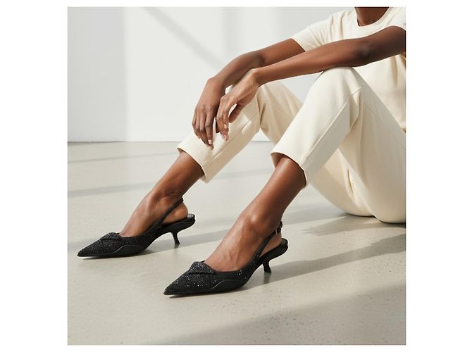 Décolleté Slingback Prada Strass Pelle Nera Taglia 41 Nero - vista 6