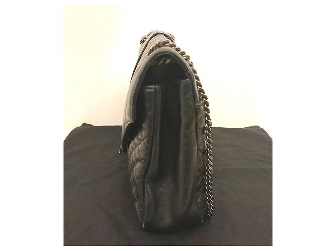 Saint Laurent Borsa a Spalla Ysl Grande Triquilt Envelope in Pelle Grana Nero - vista 10
