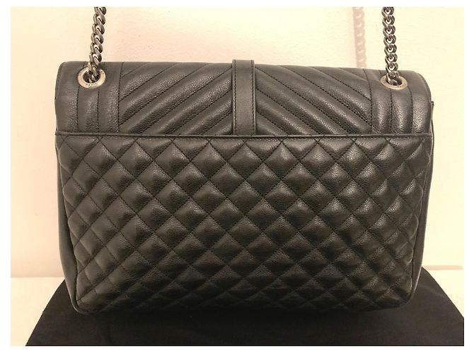 Saint Laurent Borsa a Spalla Ysl Grande Triquilt Envelope in Pelle Grana Nero - vista 19