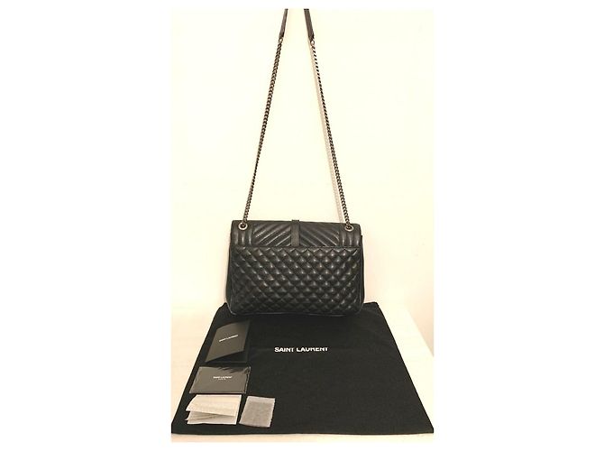 Saint Laurent Borsa a Spalla Ysl Grande Triquilt Envelope in Pelle Grana Nero - vista 4