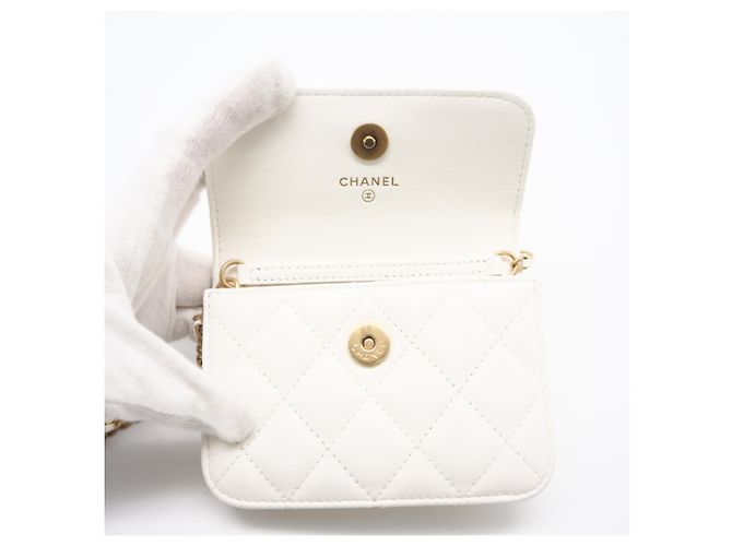 Pochette a spalla matelassé in pelle di agnello Chanel AP1628 Bianco - vista 12