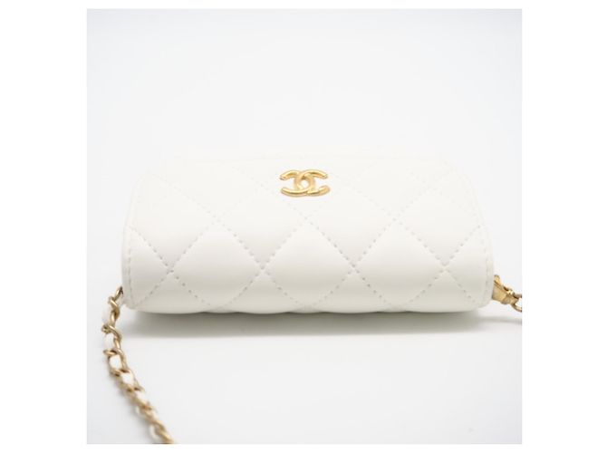 Pochette a spalla matelassé in pelle di agnello Chanel AP1628 Bianco - vista 7