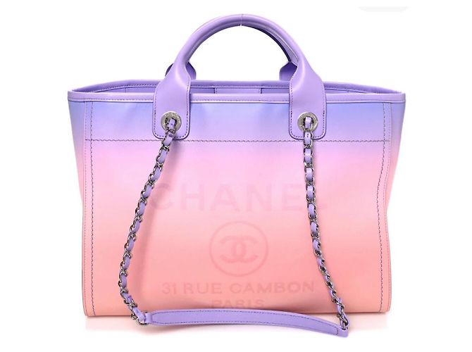 Cambon Borsa Deauville in pelle ombré di Chanel Rosa Porpora - vista 5