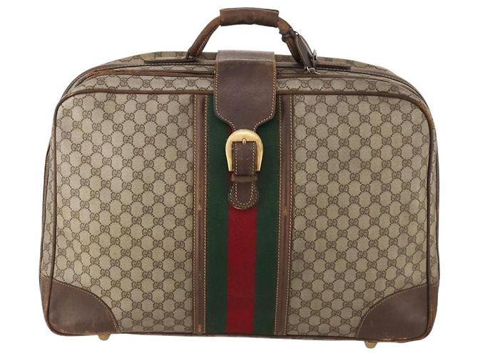 Borsa Boston in PVC beige e oro della linea Sherry GG Supreme di GUCCI Auth BSZ227 D'oro - vista 2