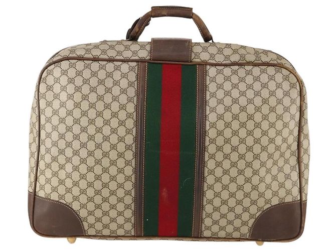 Borsa Boston in PVC beige e oro della linea Sherry GG Supreme di GUCCI Auth BSZ227 D'oro - vista 3