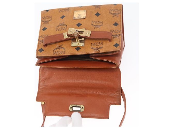 Sac à main MCM Vicetos Logogram en cuir PVC 2 en 1 marron or Auth ARZ491 Doré - vue 18