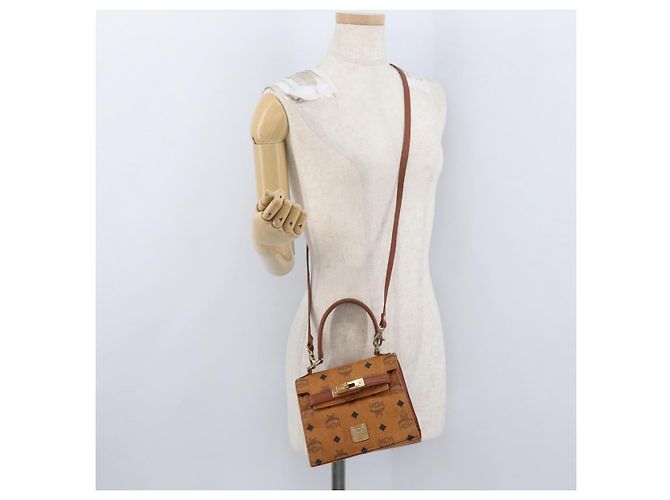 Sac à main MCM Vicetos Logogram en cuir PVC 2 en 1 marron or Auth ARZ491 Doré - vue 24