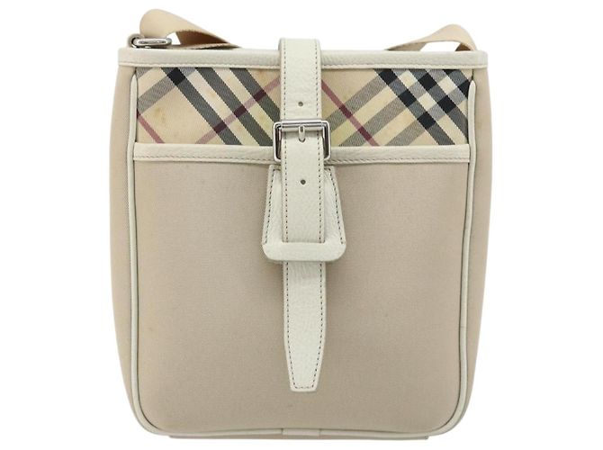 Burberry Borsa a Spalla Nova Check in Nylon Beige Argento Auth bs34138 - vista 13