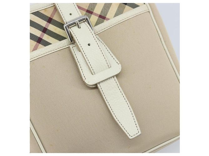 Burberry Borsa a Spalla Nova Check in Nylon Beige Argento Auth bs34138 - vista 17