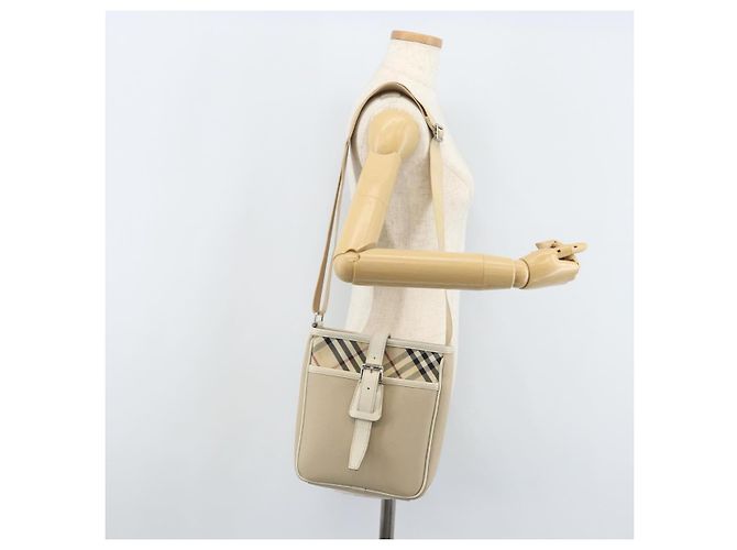Burberry Borsa a Spalla Nova Check in Nylon Beige Argento Auth bs34138 - vista 23