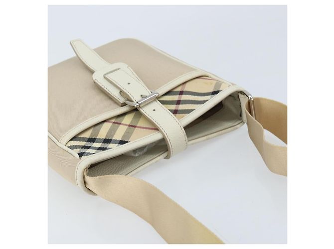Burberry Borsa a Spalla Nova Check in Nylon Beige Argento Auth bs34138 - vista 6