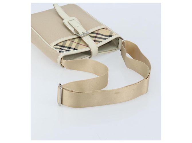 Burberry Borsa a Spalla Nova Check in Nylon Beige Argento Auth bs34138 - vista 7