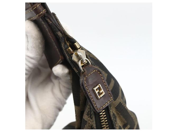 Borsa a Spalla in Tela Zucca FENDI Nera Marrone Auth BSZ546 Nero - vista 10