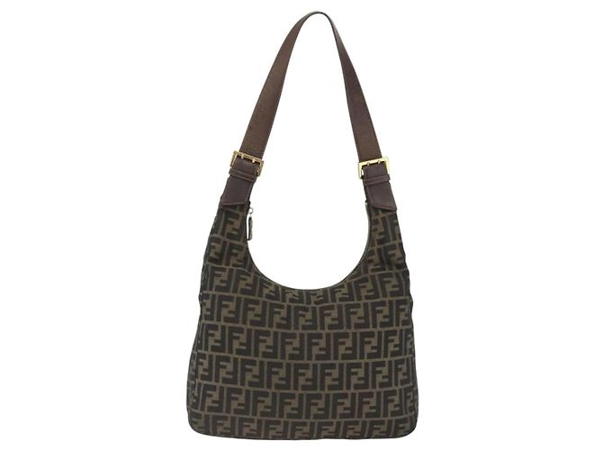 Borsa a Spalla in Tela Zucca FENDI Nera Marrone Auth BSZ546 Nero - vista 13