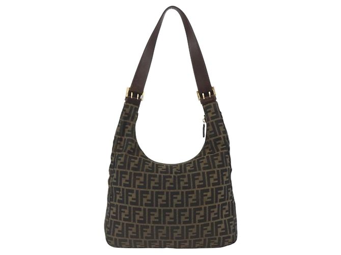 Borsa a Spalla in Tela Zucca FENDI Nera Marrone Auth BSZ546 Nero - vista 2