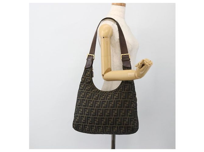 Borsa a Spalla in Tela Zucca FENDI Nera Marrone Auth BSZ546 Nero - vista 22