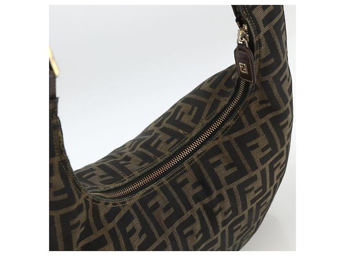 Borsa a Spalla in Tela Zucca FENDI Nera Marrone Auth BSZ546 Nero - vista 6