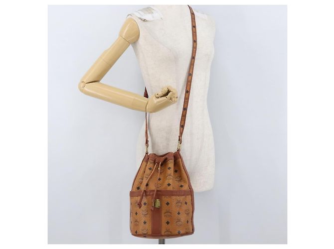 MCM Vicetos Logogram Shoulder Bag PVC Leather Brown Gold Auth BA11651 Golden - view 23