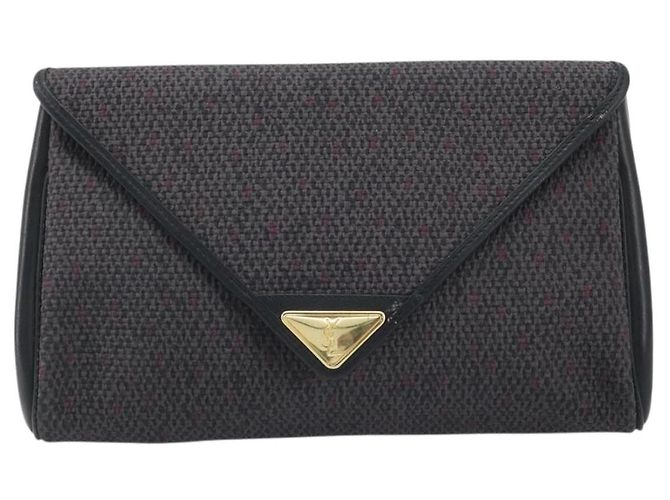 SAINT LAURENT Pochette in Pelle Tela Nera Oro Auth am11073A Nero D'oro - vista 13