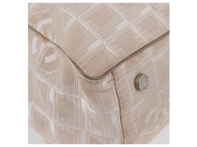 CHANEL Nuova Borsa Tote da Viaggio Nylon Beige Argento CC Auth ti3793 - vista 10
