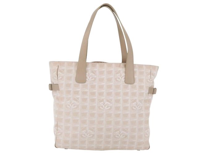 CHANEL Nuova Borsa Tote da Viaggio Nylon Beige Argento CC Auth ti3793 - vista 13