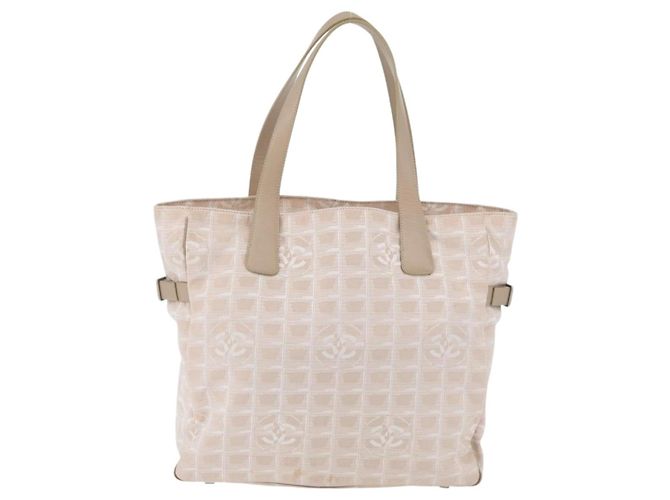 CHANEL Nuova Borsa Tote da Viaggio Nylon Beige Argento CC Auth ti3793 - vista 2