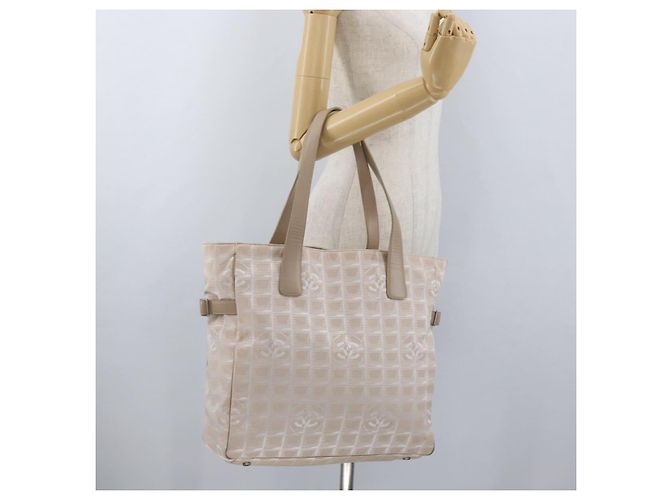 CHANEL Nuova Borsa Tote da Viaggio Nylon Beige Argento CC Auth ti3793 - vista 26