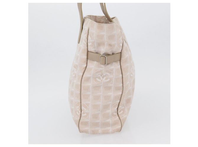CHANEL Nuova Borsa Tote da Viaggio Nylon Beige Argento CC Auth ti3793 - vista 4
