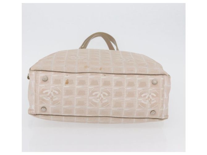 CHANEL Nuova Borsa Tote da Viaggio Nylon Beige Argento CC Auth ti3793 - vista 7