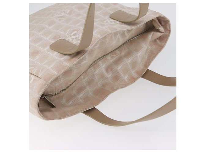 CHANEL Nuova Borsa Tote da Viaggio Nylon Beige Argento CC Auth ti3793 - vista 8