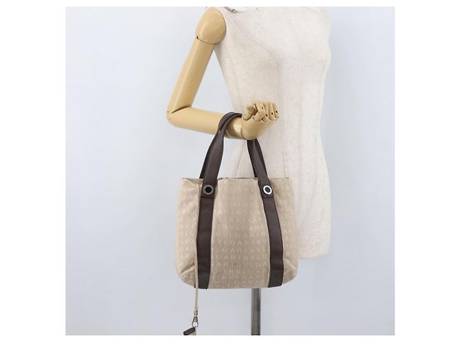 Bulgari BVLGARI Tote Bag aus Canvas Beige Silber Auth BA11649 - Ansicht 23