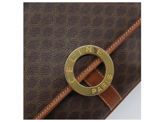 Céline Borsa a Spalla in Tela Macadam CELINE in Pelle PVC Marrone Oro Auth LNZ873A D'oro - vista 17