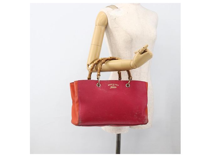 Borsa a mano in pelle Gucci Bamboo rosa oro 323660 Auth gh1935 D'oro - vista 26