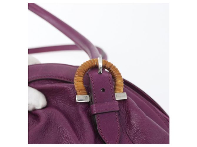 Borsa a mano in pelle Gancini Salvatore Ferragamo viola argento Auth LNZ629 Porpora - vista 17