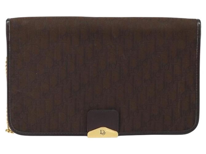 Borsa a spalla in tela Trotter Christian Dior marrone oro Auth LNZ741 D'oro - vista 2