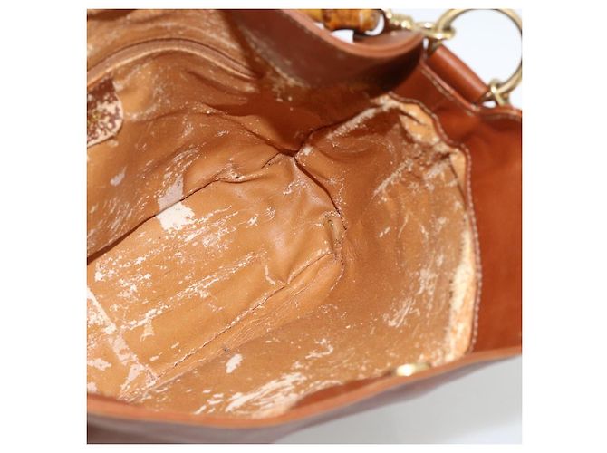 Borsa a mano in pelle GUCCI Bamboo 2way Marrone Oro 001 2113 1638 Auth BSZ494 D'oro - vista 18