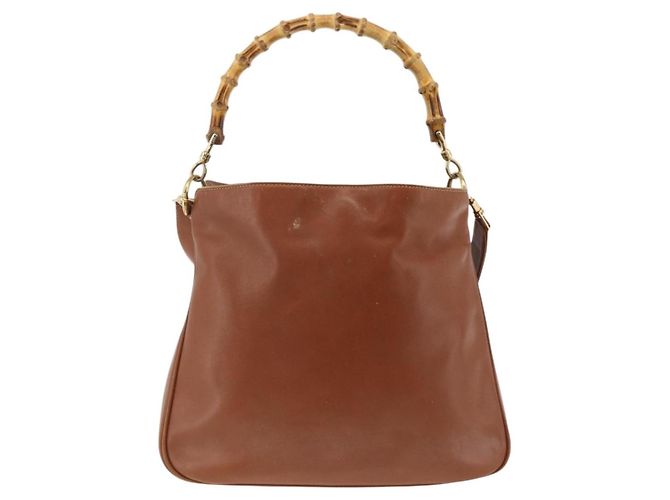 Borsa a mano in pelle GUCCI Bamboo 2way Marrone Oro 001 2113 1638 Auth BSZ494 D'oro - vista 2
